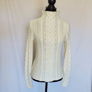 Small St John's Bay Cream Cable Knit Mock Neck Sweater